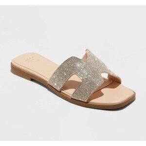 Women's Nina Rhinestone Sandals - A‎ New Day™ Silver 9